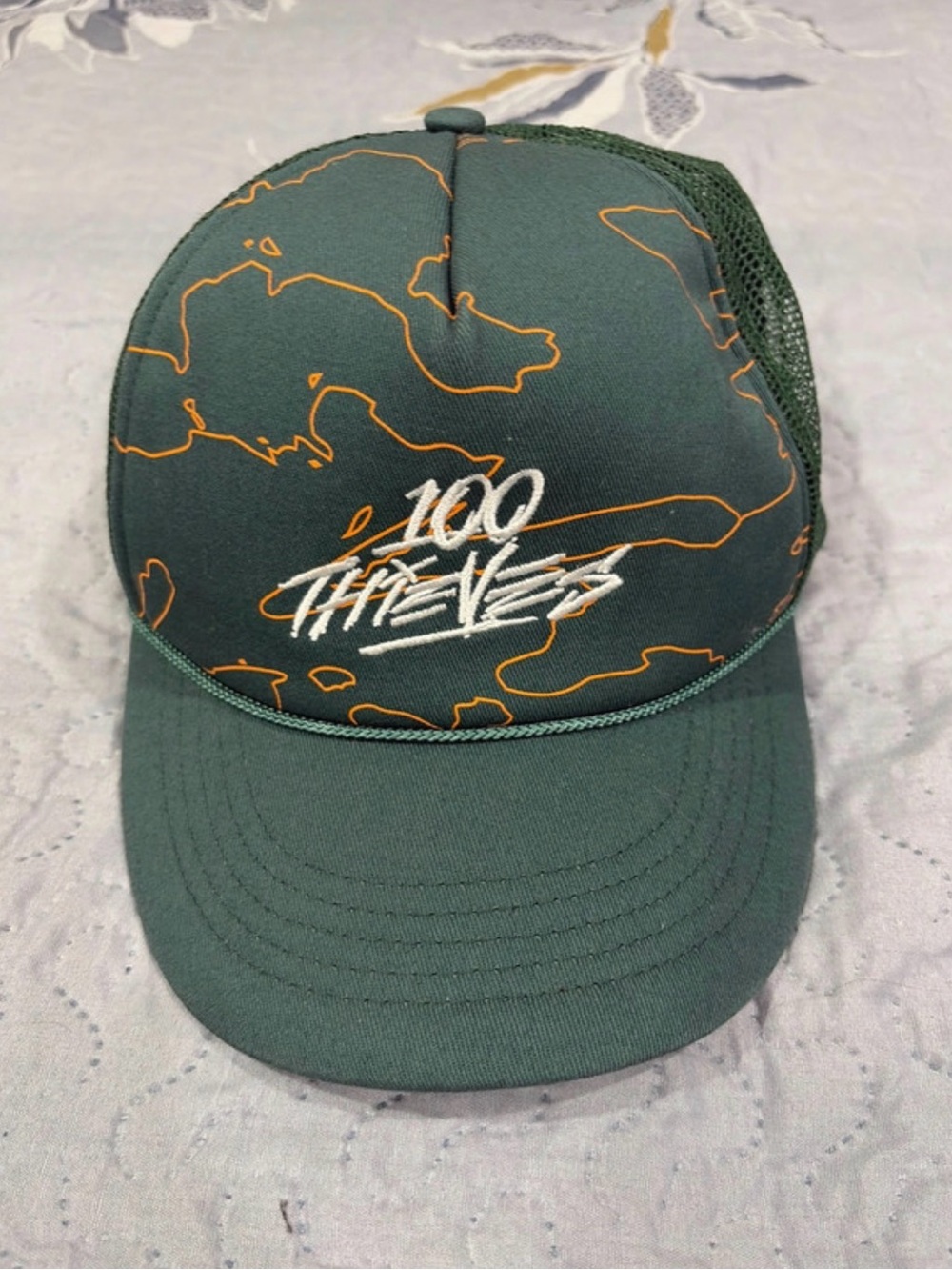 Source Unknown Green Trucker Hat with Orange Accents - 100 Thieves Logo